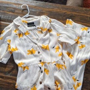 White and black polka dot & floral dress